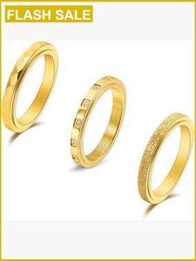 3mm Fidget Rings for Anxiety - Gold Plated Titanium Steel Spinner Ring Set